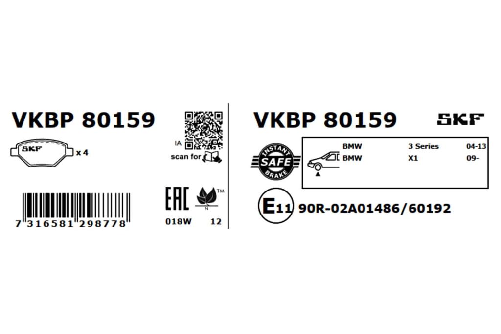 Jogo de 4 pastilhas de travão SKF ref. VKBP 80159